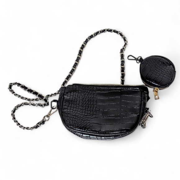 🐊Cute, Black Alligator Skin-Look Crossbody Bag w/ Matching Coin PurseUnbranded - Picture 4 of 10